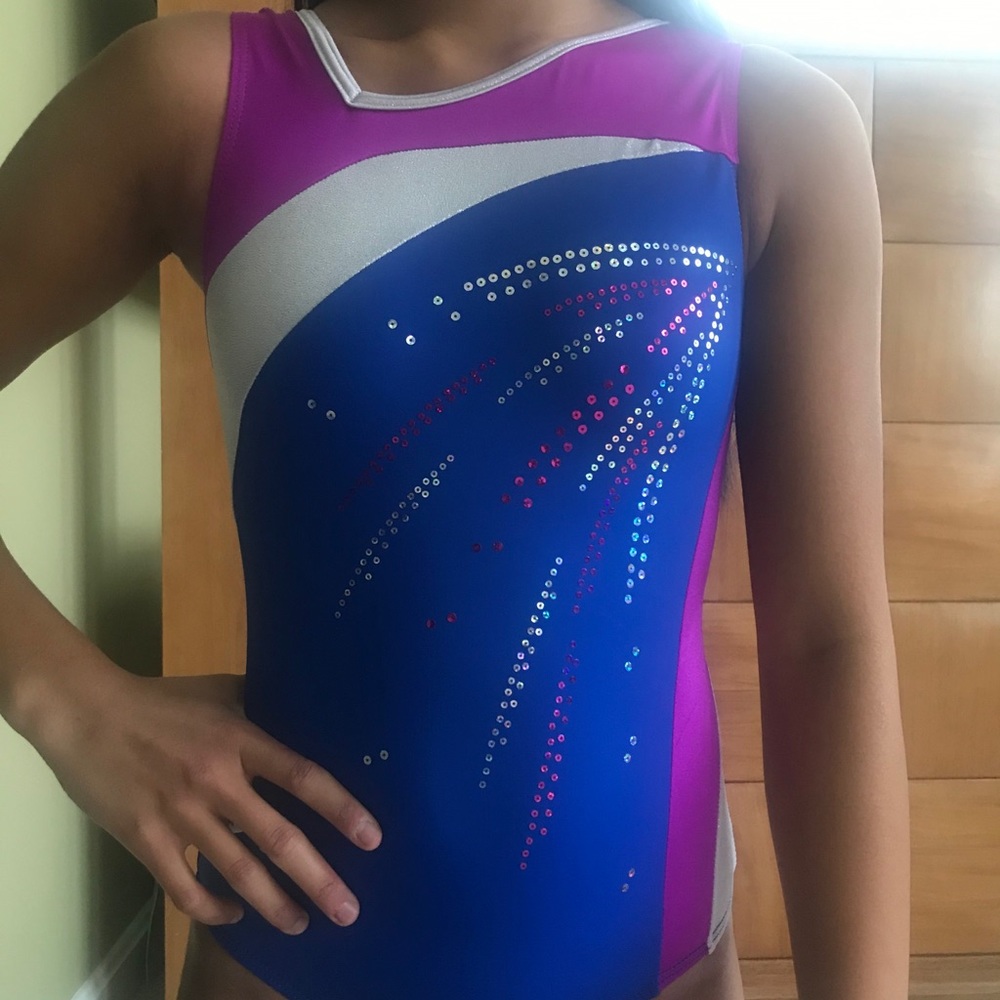 GK Gymnastics Leotard Child Large Blue/Purple/Silv